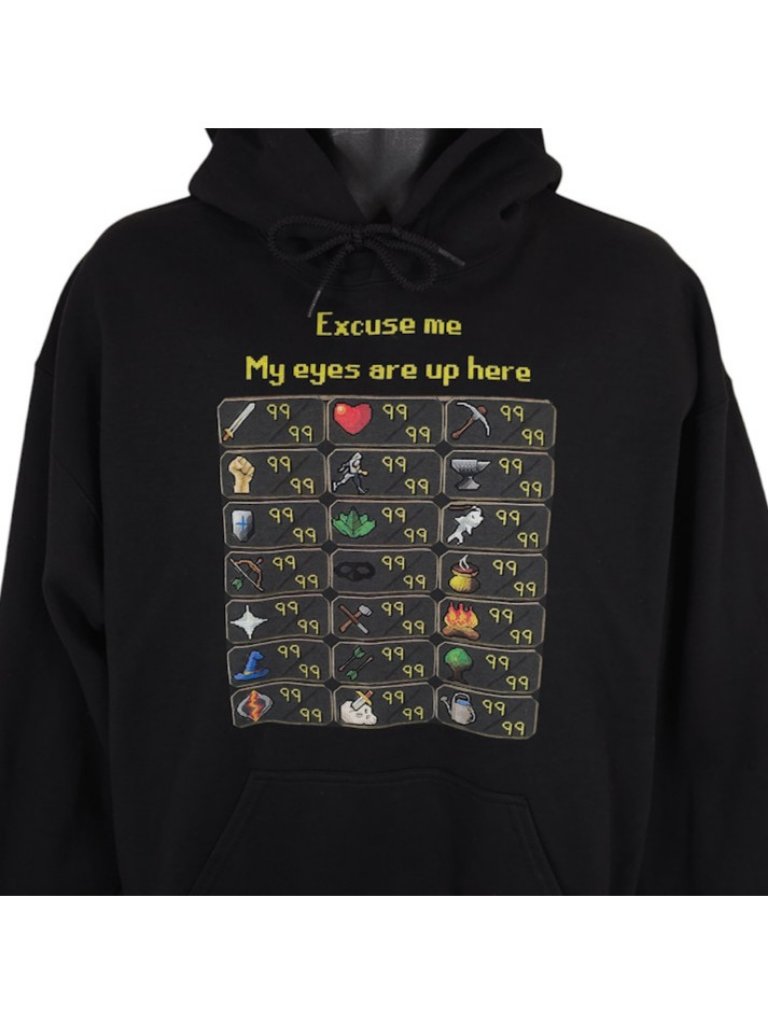 Old School Runescape Sweatshirt Hoodie Mens Size Large Black My Eyes Are Up Here